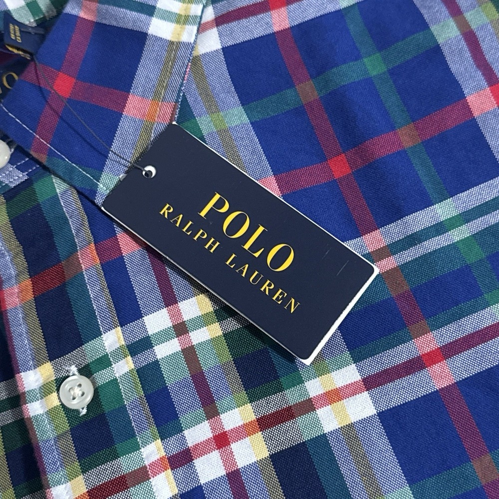 Polo Ralph Lauren Men's 3XB Blue White Plaid Oxford Long Sleeve Shirt 3XL Big